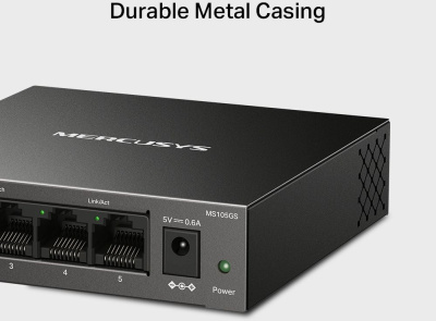 Коммутатор Mercusys MS105GS (L2) 5x1Гбит/с неуправляемый