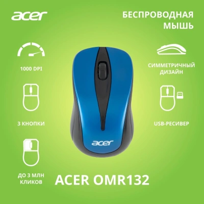 Мышь Acer OMR132 синий/черный оптическая 1000dpi беспров. USB для ноутбука 3but (ZL.MCEEE.01F)
