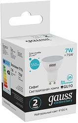 Лампа светодиодная Gauss 7Вт цок.:GU10 рефлек. 220B св.свеч.бел.нейт. MR16 (упак.:1шт) (13627)