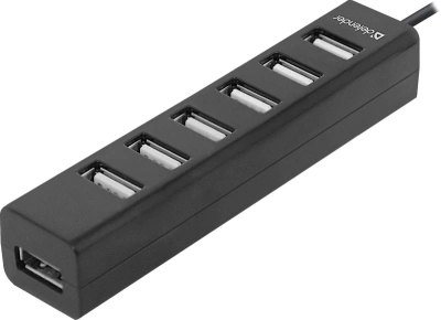 Разветвитель USB 2.0 Defender Quadro Swift 7порт. черный (83203)