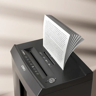 Шредер Deli Laro-H ET097 черный (секр.P-6) фрагменты 7лист. 30лтр. скобы пл.карты CD