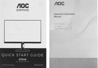 Монитор AOC 27" 27G4X черный IPS LED 0.5ms 16:9 HDMI M/M матовая HAS Piv 300cd 178гр/178гр 1920x1080 180Hz DP FHD 5.41кг