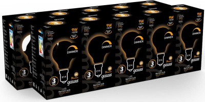 Лампа светодиодная Gauss Filament 105201109-D 9Вт цок.:E14 шар 220B 3000K св.свеч.бел.теп. (упак.:10шт)