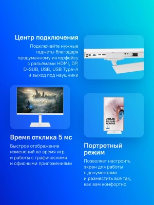 Монитор Asus 27" VA27DQSB-W белый IPS LED 16:9 HDMI M/M матовая HAS Piv 250cd 178гр/178гр 1920x1080 75Hz FreeSync VGA DP FHD USB 6.8кг