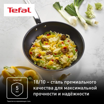 Сковорода ВОК (WOK) Tefal Intuition B8171944 круглая 28см покрытие: антипригарное с титаном ручка несъемная (без крышки) стальной (2100125812)