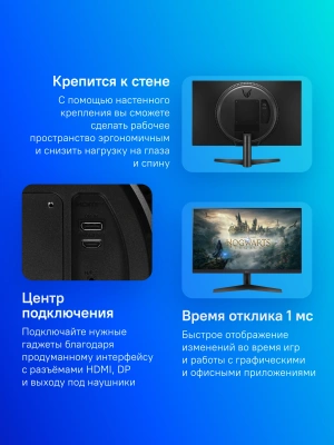 Монитор LG 23.8" UltraGear 24GS60F-B черный IPS LED 16:9 HDMI матовая 300cd 178гр/178гр 1920x1080 180Hz G-Sync FreeSync DP FHD 4кг