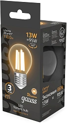 Лампа филам. Gauss Filament 13Вт цок.:E27 шар 220B св.свеч.бел.теп. (упак.:10шт) (105802113)