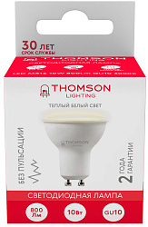 Лампа светодиодная Thomson TH-B2055 10Вт цок.:GU10 полусф. 220B св.свеч.бел.теп. MR16 (упак.:1шт)