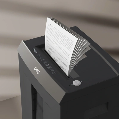 Шредер Deli Laro-H ET098 серый (секр.P-7) фрагменты 8лист. 30лтр. скрепки скобы пл.карты CD