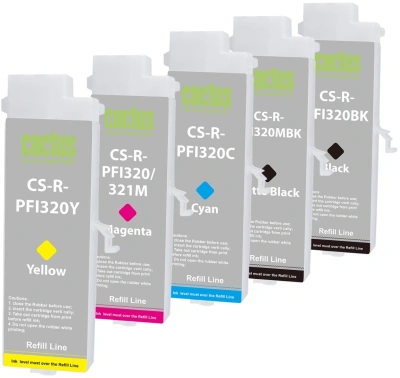 Картридж перезаправляемый струйный Cactus CS-R-PFI320/321SET набор 5шт.упак. для Canon imagePROGRAF TM-200/200MFP/205/300/300MFP/305/250/255/350/355 с чипом
