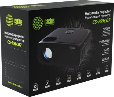 Проектор Cactus CS-PRM.07B.Full HD LCD 320Lm ANSI (1920x1080) 1500:1 ресурс лампы:50000часов 1xUSB typeA 3xHDMI 1.16кг