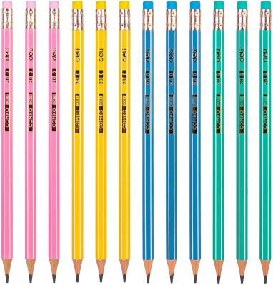 Карандаш ч/г Deli EC011-2B Comiko 2B шестигран. липа ассорти кор.европод. (12шт) ластик