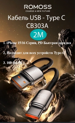 Кабель Romoss CB303A 1746962 USB (m)-USB Type-C (m) 2м черный