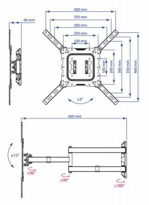Кронштейн для телевизора Kromax DIX-18 черный 22"-65" макс.40кг настенный поворот и наклон