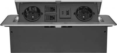 Розетка Cactus CS-SOCKET-EU2-USBA/C-NET для столешницы 26.5x11.8x6.5см серый