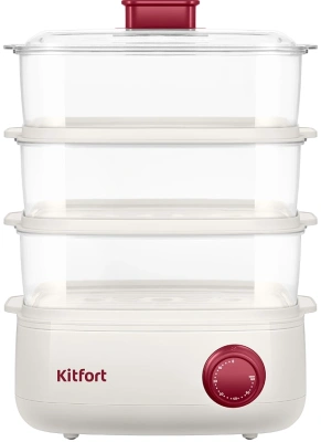 Пароварка Kitfort КТ-6830 3ярус. 800Вт белый/красный
