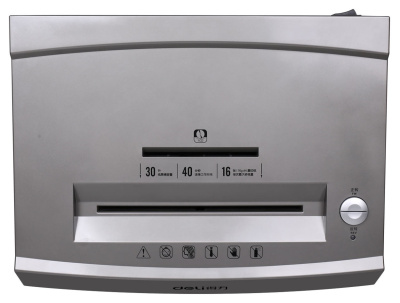 Шредер Deli 9906 серый с автоподачей (секр.P-5) фрагменты 16лист. 30лтр. скрепки скобы пл.карты CD