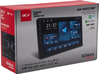 Автомагнитола ACV AD-9002 DSP 2DIN 4x50Вт v5.0 USB 2.0 AUX 4096Mb DSP Android 13 9" WiFi 4G 2.5 RDS (43224)