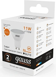 Лампа светодиодная Gauss Elementary 13611 11Вт цок.:GU10 софит 180B св.свеч.бел.теп. (упак.:1шт)
