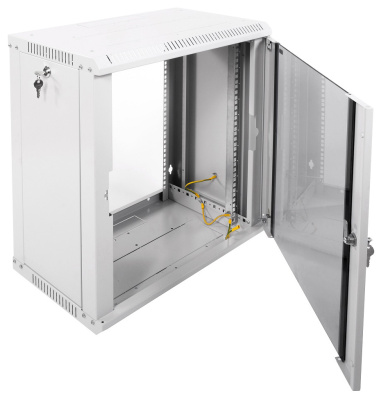 Шкаф коммутационный ЦМО ШРН-ЭКОНОМ (ШРН-Э-12.350) настенный 12U 600x350мм пер.дв.стекл 85кг серый 300мм 15.84кг 180град. 608мм IP20 металл