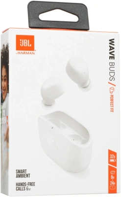 Гарнитура внутриканальные JBL Wave Buds белый беспроводные bluetooth в ушной раковине (JBLWBUDSWHT)