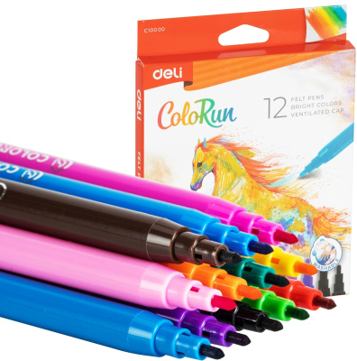 Фломастеры Deli EC10000 ColoRun Вентилируемый 12цв. коробка с европодвесом