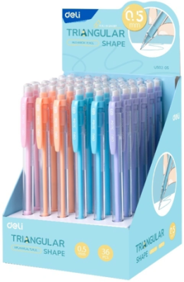 Карандаш мех. Deli EU502-05 Scribe 0.5мм трехгран. ассорти дисплей ластик