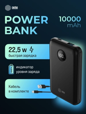 Мобильный аккумулятор Cactus CS-PBFSOA-10000 10000mAh 22.5W 4.5A USB-A/USB-C черный