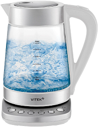 Чайник электрический Vitek VT-WK1031 1.7л. 2200Вт белый/серебристый корпус: стекло/металл/пластик