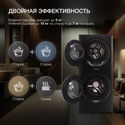 Стиральная машина Hyundai Gemini WMD9423 класс: A+++ загр.фронтальная макс.:15кг (с сушкой) темно-серебристый инвертер