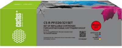 Картридж перезаправляемый струйный Cactus CS-R-PFI320/321SET набор 5шт.упак. для Canon imagePROGRAF TM-200/200MFP/205/300/300MFP/305/250/255/350/355 с чипом