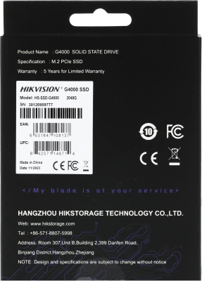 Накопитель SSD Hikvision PCIe 4.0 x4 2TB HS-SSD-G4000/2048G G4000 M.2 2280