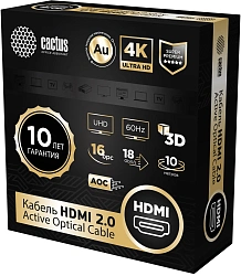 Кабель аудио-видео Cactus CS-HDMI-AOC-2-10 HDMI (m)/HDMI (m) 10м. позолоч.конт. черный