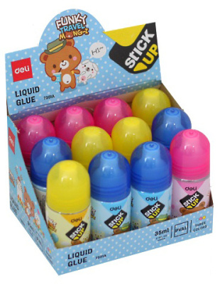 Клей жидкий Deli E7301A 35мл дисплей картонный детский
