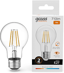Лампа филам. Gauss Filament 9Вт цок.:E27 груша 220B св.свеч.бел.теп. (упак.:10шт) (22219)