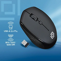 Мышь Оклик 488MW черный оптическая 1600dpi беспров. USB для ноутбука 4but (1196560)