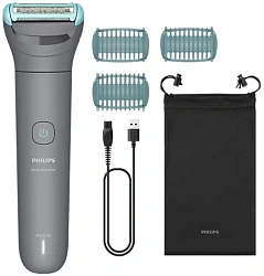 Триммер Philips Series 3000 BG3485/15 серый/бирюзовый (насадок в компл:3шт)