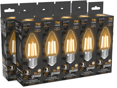 Лампа филам. Gauss Filament 7Вт цок.:E27 свеча 220B св.свеч.бел.теп. (упак.:10шт) (103802107)