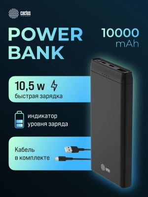 Мобильный аккумулятор Cactus CS-PBFSFT-10000 10000mAh 10.5W 2.1A 2xUSB-A черный
