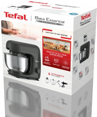 Кухонная машина Tefal Bake Essential QB161H38 планетар.вращ. 800Вт черный/серебристый