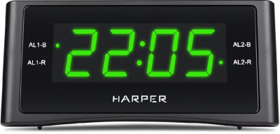Радиобудильник Harper HCLK-1006 черный LED подсв:зеленая часы:цифровые AM/FM