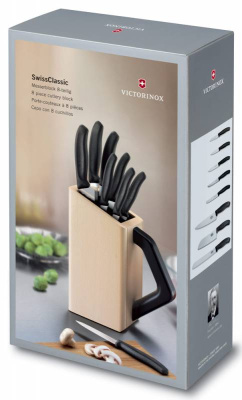 Набор ножей кухон. Victorinox Swiss Classic Cutlery Block (6.7173.8) компл.:8предм. с подставкой черный подар.коробка