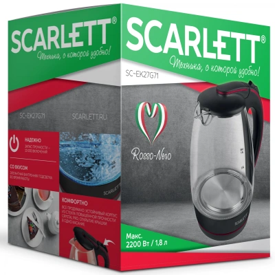 Чайник электрический Scarlett SC-EK27G71 1.8л. 2200Вт черный/красный корпус: стекло