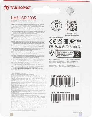 Флеш карта SDXC 512GB Transcend TS512GSDC300S w/o adapter