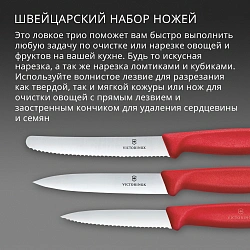 Набор ножей кухон. Victorinox Swiss Classic 6.7111.34C1 для овощей компл.:3предм. красный европодвес