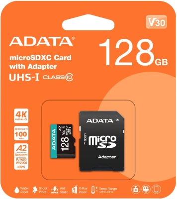 Флеш карта microSDXC 128GB A-Data AUSDX128GUI3V30SA2-RA1 Premier Pro + adapter