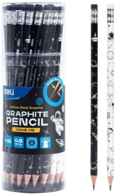 Карандаш ч/г Deli EC048-HB 2.2мм HB кругл. липа рисунок ластик