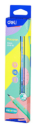 Карандаш ч/г Deli EU54800 Macaron HB шестигран. пластик коробка/европод. (12шт) ластик