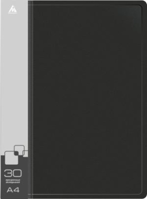 Папка с 30 прозр.вклад. Бюрократ -BPV30BLCK A4 пластик 0.65мм торц.карм с бум. встав черный