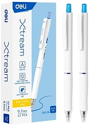 Ручка шариков. автоматическая Deli Xtream EQ42-BL белый/синий d=0.7мм син. черн. 1стерж. игловидный пиш. наконечник кругл. резин. манжета синий